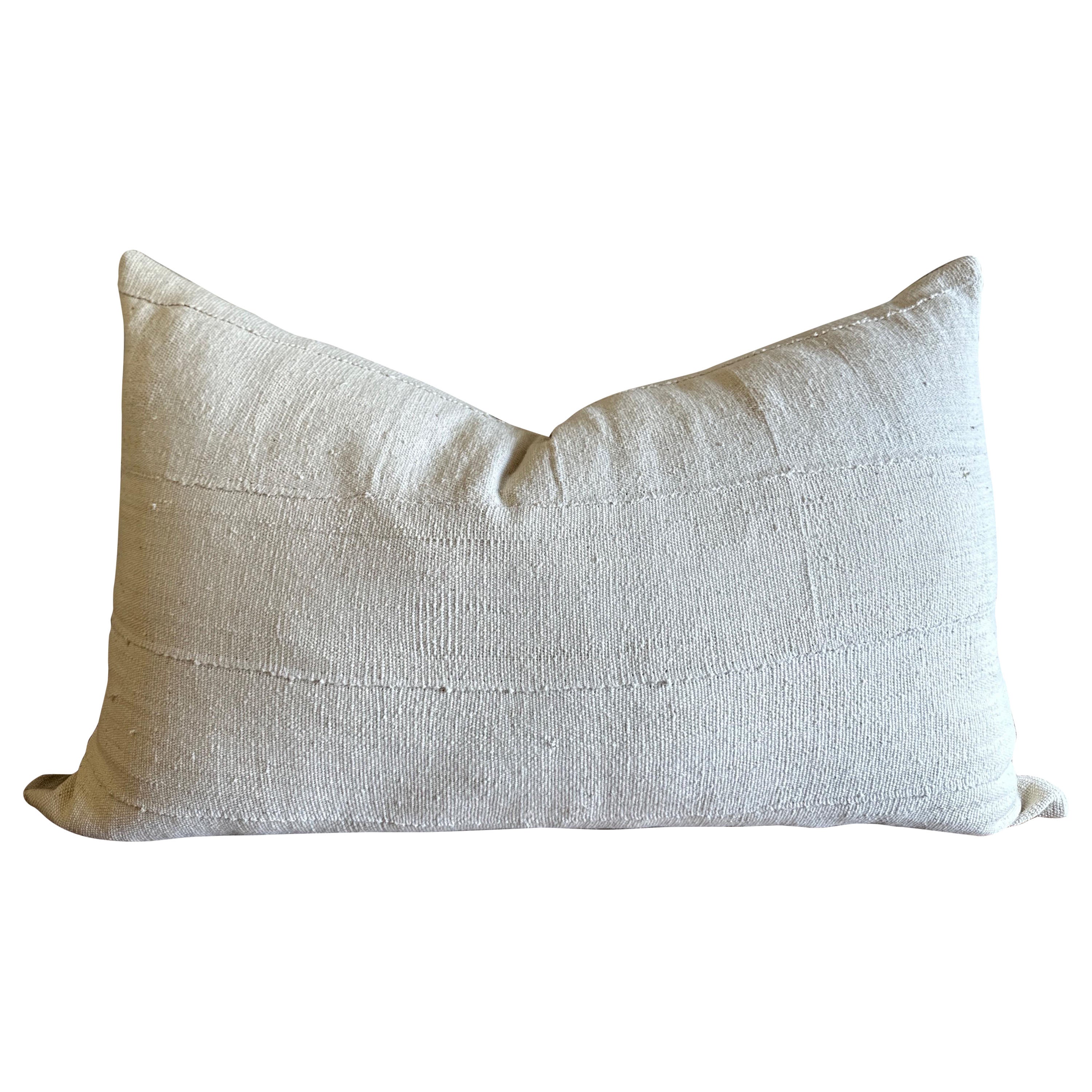 Vintage White French Linen Accent Large Lumbar Pillow with Insert For Sale