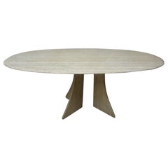 Italian Modern Oval Travertine Dining Table Attributed To Angelo Mangiarotti