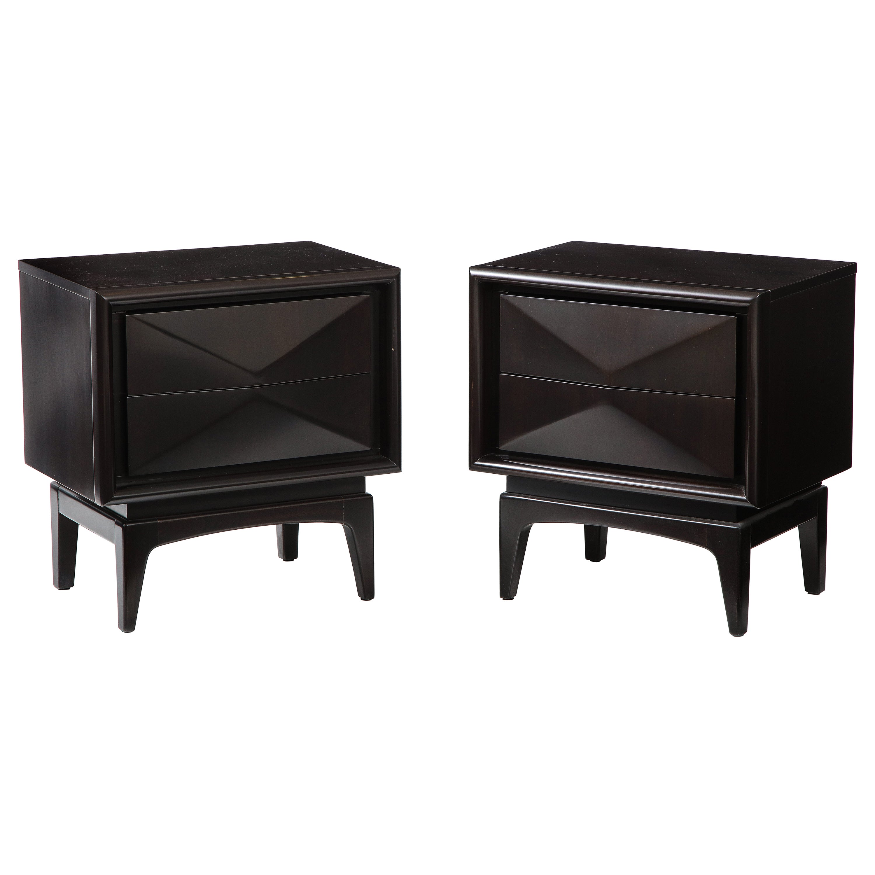 United Diamond Front Walnut Night Stands For Sale