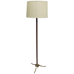 French Midcentury Hand-Stitched Leather Floor Lamp in Style of Jacques Adnet
