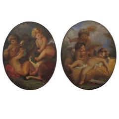 Pair of Decorative Paintings with Cherubs 