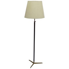 French Modern Hand-Stitched Black Leather Floor Lamp Attributed to Jacques Adnet 7