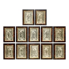 Antique 16th-C. Engravings of Nobility Framed in England in Faux Tortoise Frames, S/12