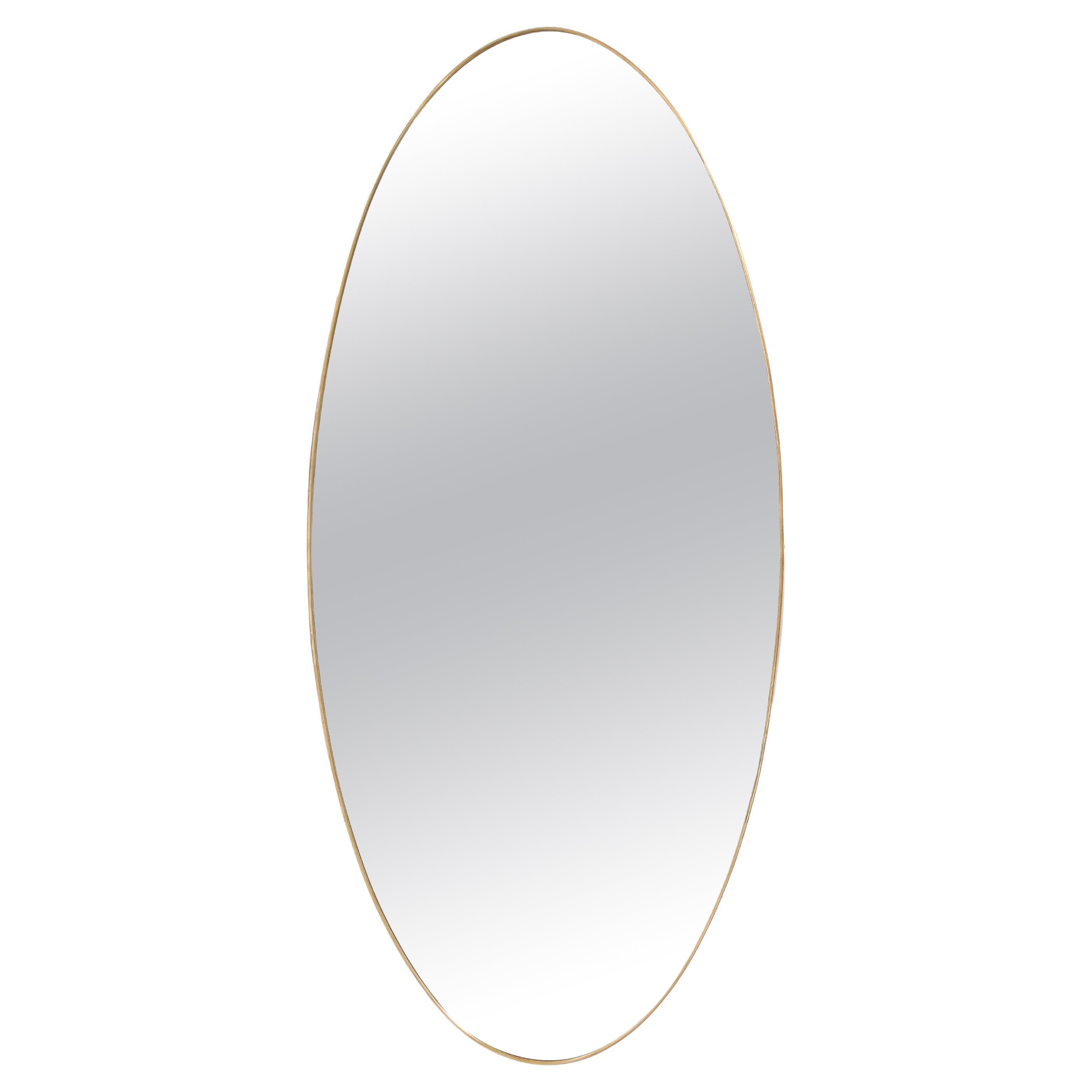 1950s Italian Rare Grand Scale Oval Brass Mirror For Sale