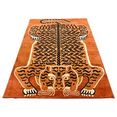 Indian Hand Knotted Wool Rug with Chinese Tiger Motif
