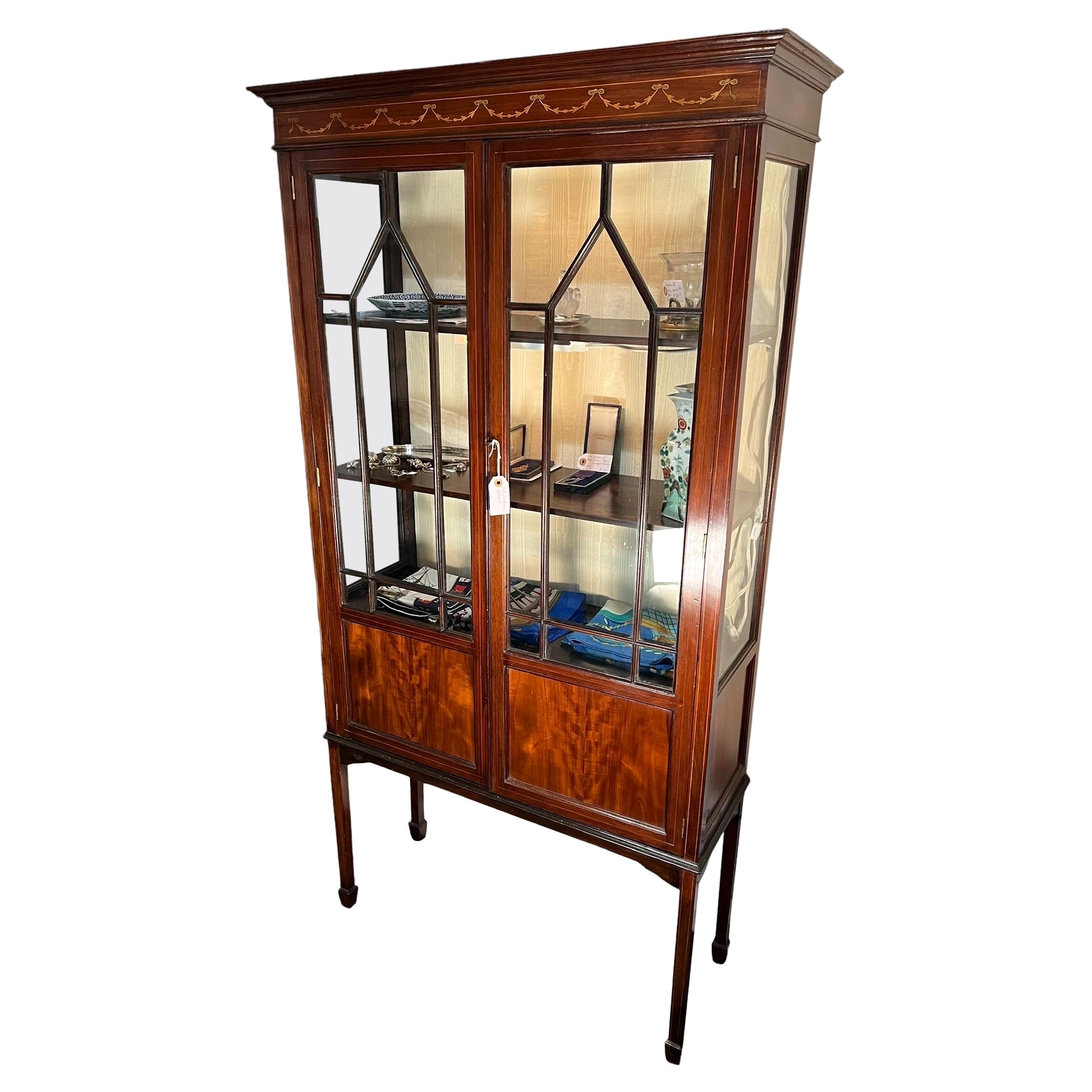 Edwardian Mahogany Vitrine Cabinet For Sale