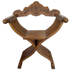Retro Italian Walnut Savonarola Folding Chair