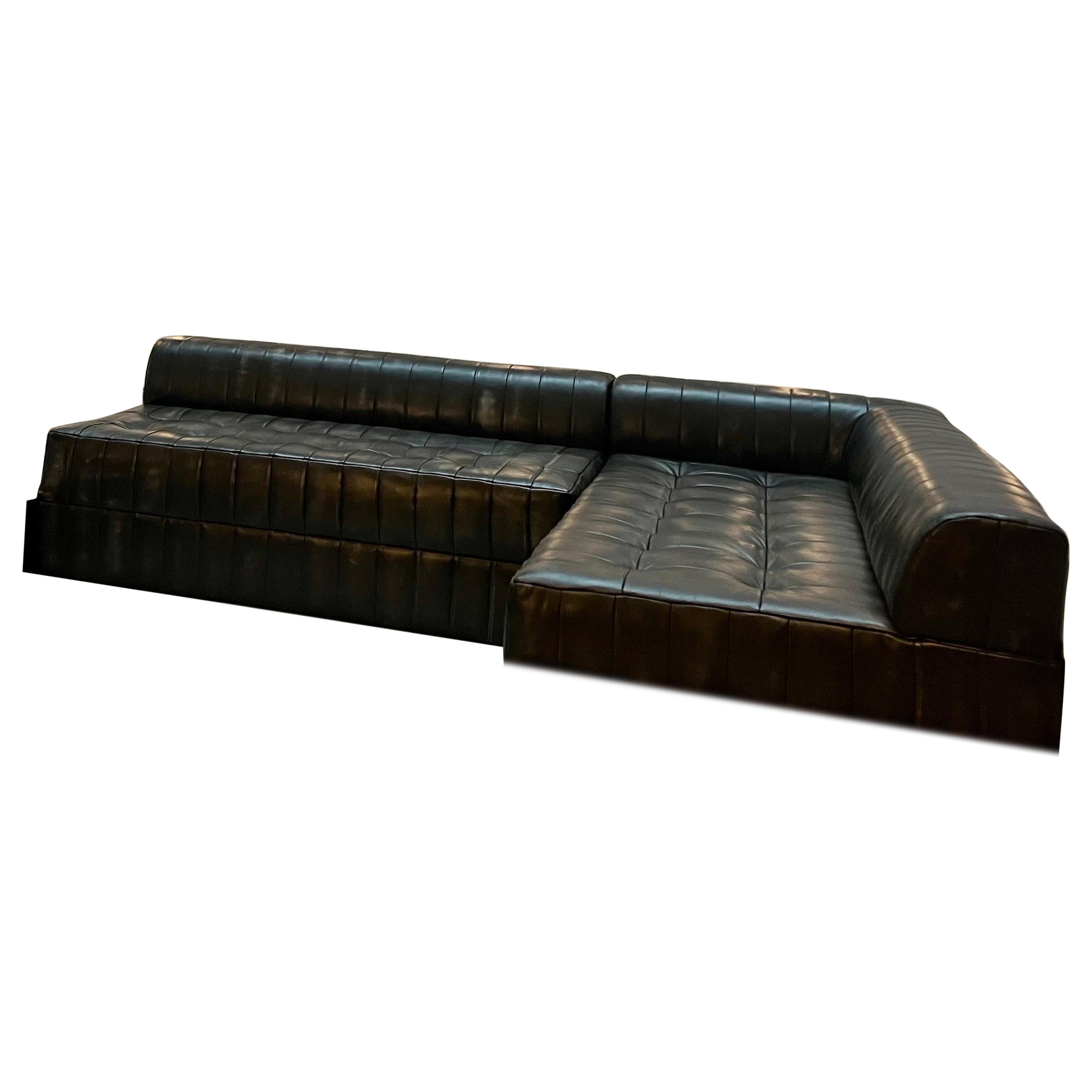 Our Myles Leather Sectional Sofa Finished Hand Dyed Coal For Sale