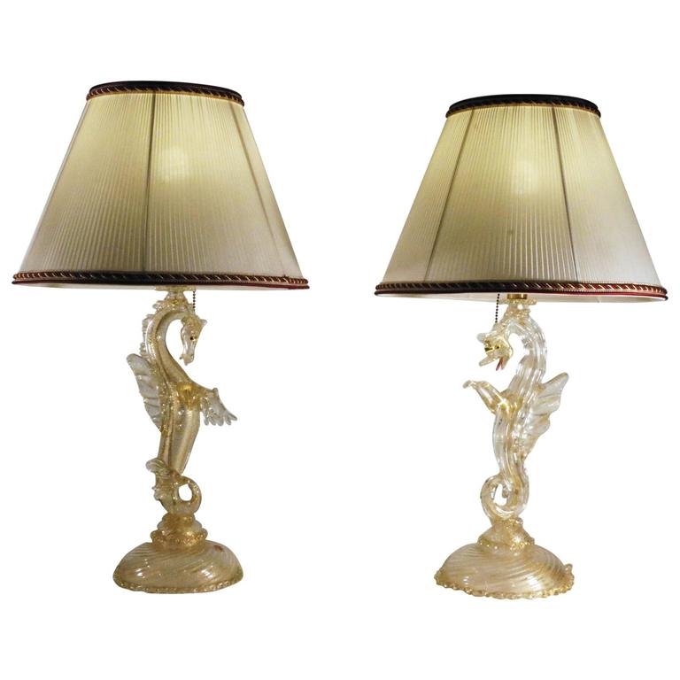Murano Glass Seahorse Table Lamps, Silver Seahorse Table Lamp