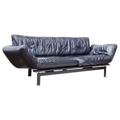 80s Postmodern Convertible Black Leather Designer Frigg De Sede 140 Sofa Chaise
