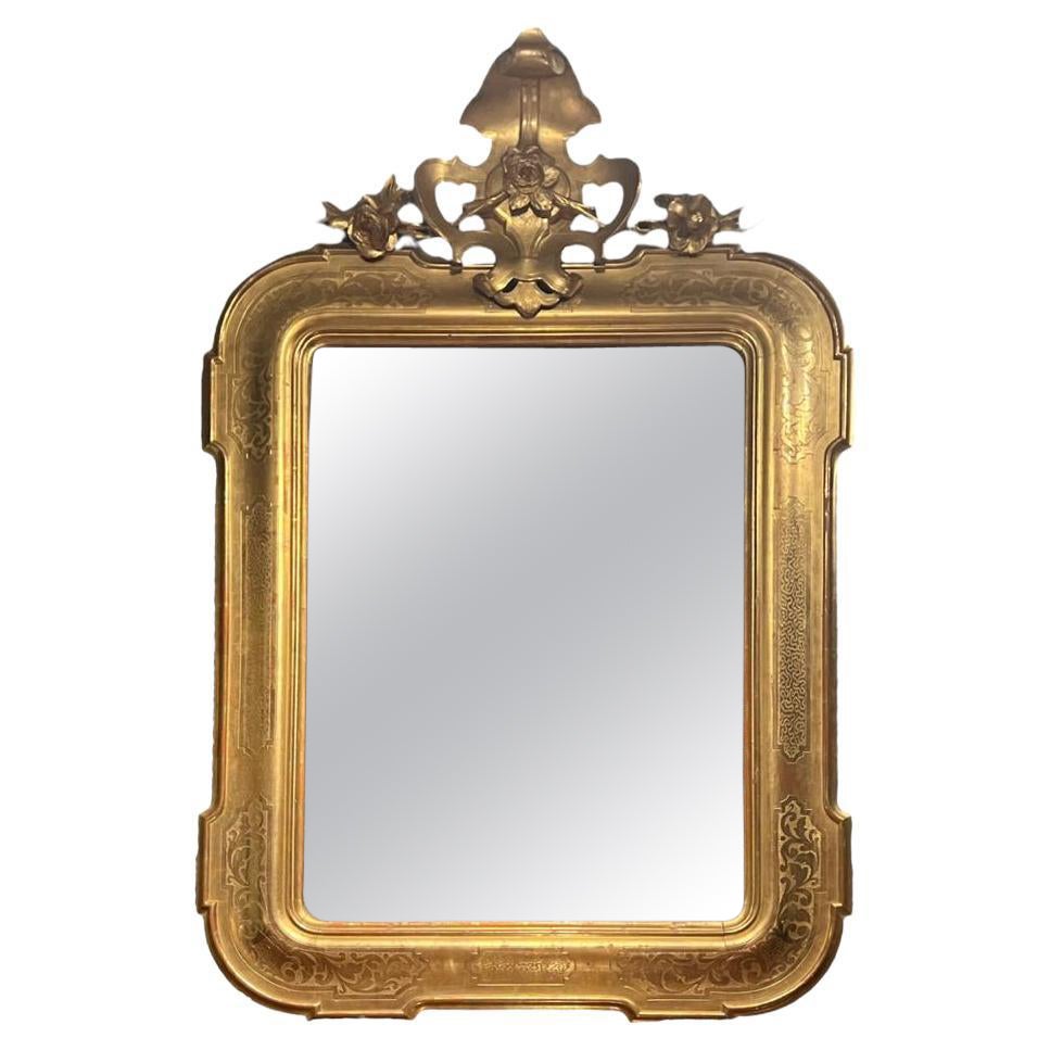 Miroir toscan du 19ème siècle avec cadre doré et miroir original