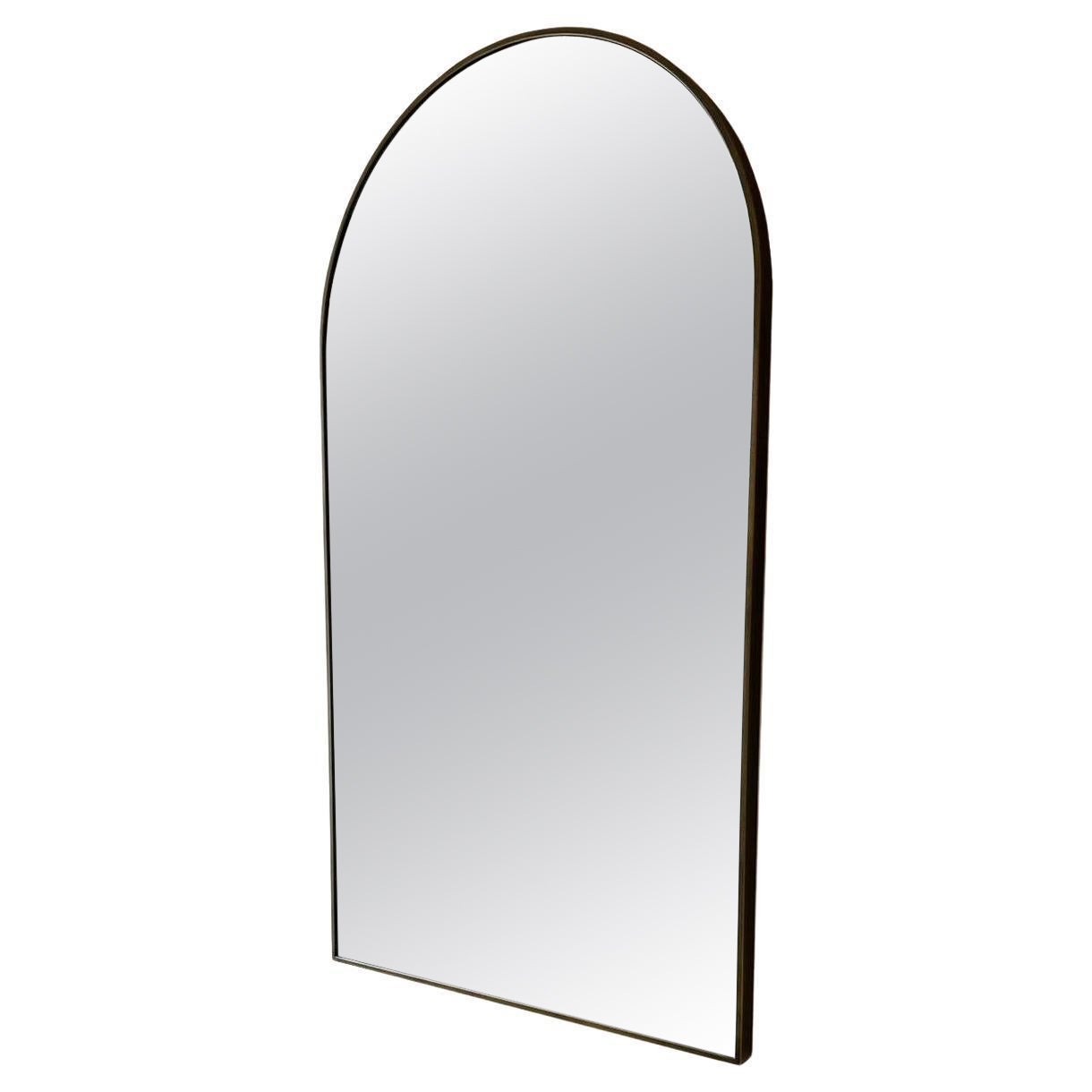 Gewölbter, runder, klarer Spiegel mit Bronze-Rahmen, Contemporary