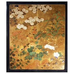 Antique Edo - Japanese Screen Two Panels Hand Painted