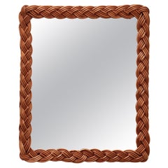 Vintage French Wall Mirror in Rattan, 1960s