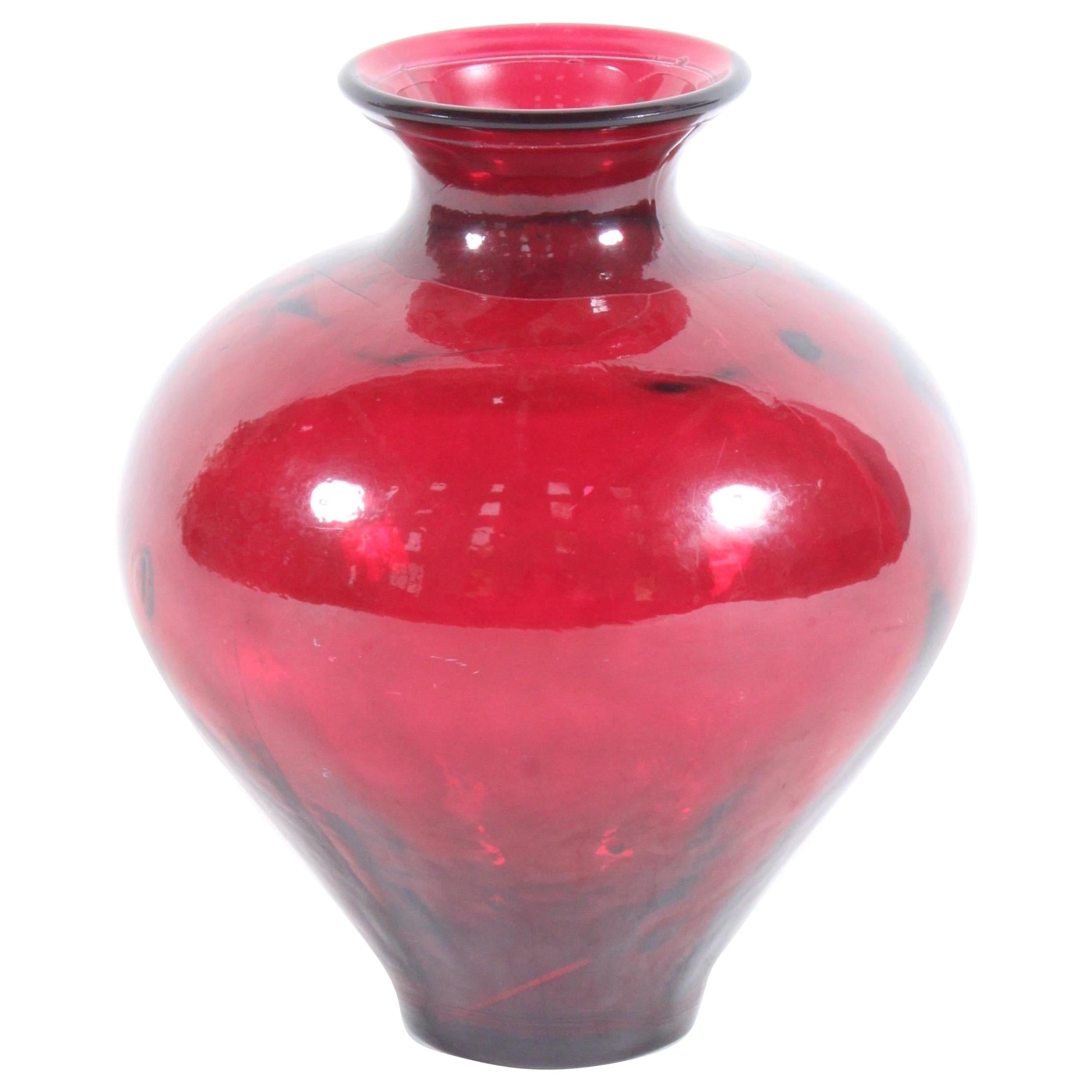 Stylish Vintage French Ruby Red Glass Vase For Sale
