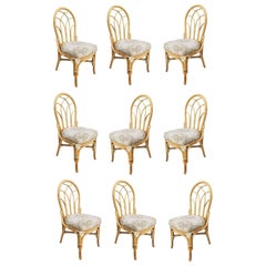 Restaurierte Midcentury 3 Strand Rattan Floral zurück Esszimmerstühle, Satz von 9
