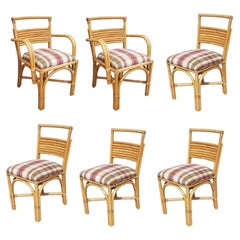 Restored Double Arch Arm Rattan Dining Chairs w/ 7 Strand Back, Set of 6