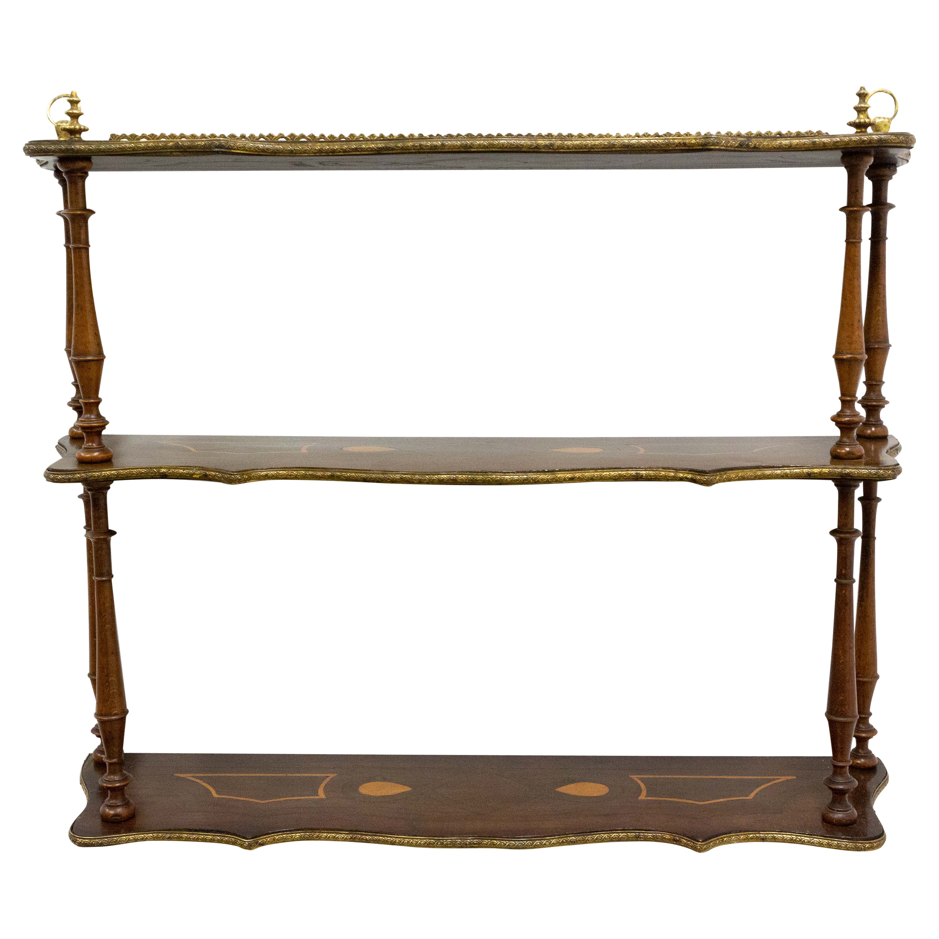 Wall Wood Shelves Napoleon III with Brass Gallery & Marquetry, Late 19th Century