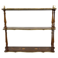 Antique Wall Wood Shelves Napoleon III with Brass Gallery & Marquetry, Late 19th Century