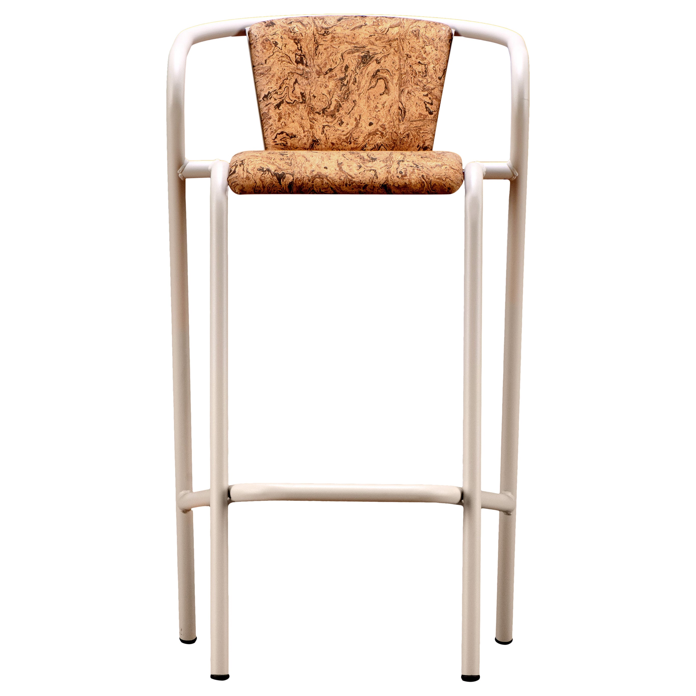 Bicachair Modern Steel High Stool Chair Champagne, Upholstery in Natural Cork For Sale