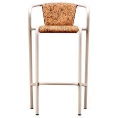 Bicachair Modern Steel High Stool Chair Champagne, Upholstery in Natural Cork