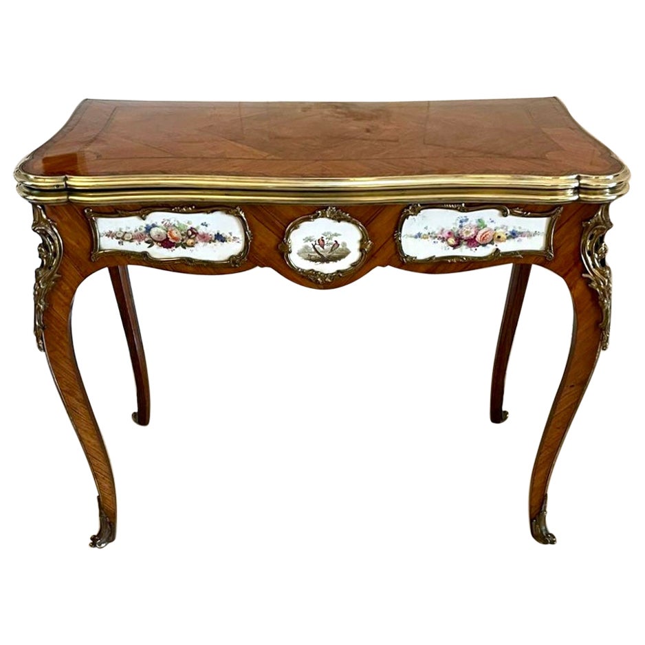 Outstanding Antique Porcelain and Ormolu Mounted Kingwood Card/Side Table