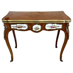 Magnifique table à cartes/côté en bois de roi monté en porcelaine et bronze doré