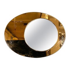 Italian Modern Elliptical Wall Mirror with Bronze Brown and Normale Mirrors 1970