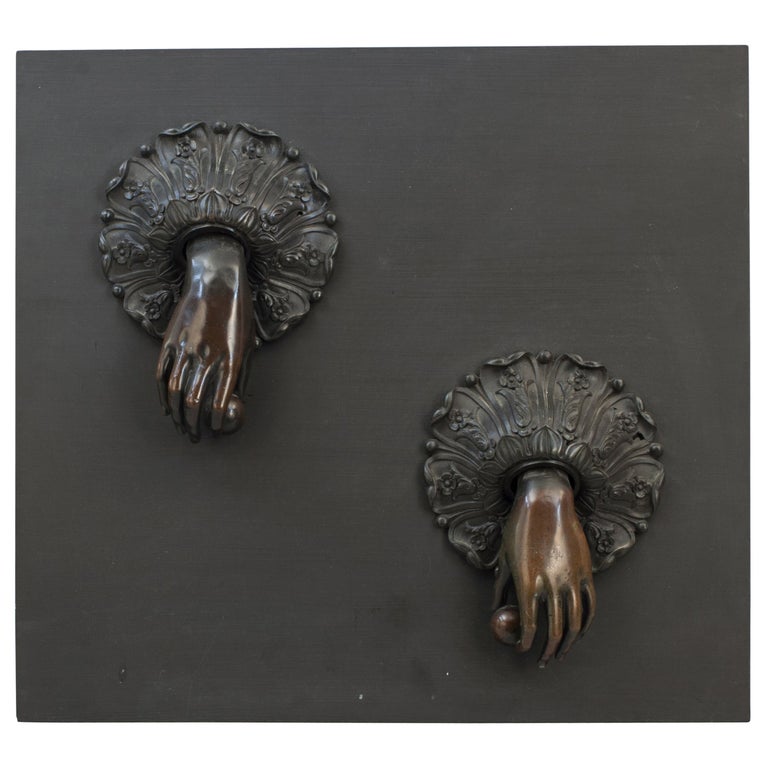 Antique Pair of Bronze Door Knockers with Hands For Sale at 1stDibs