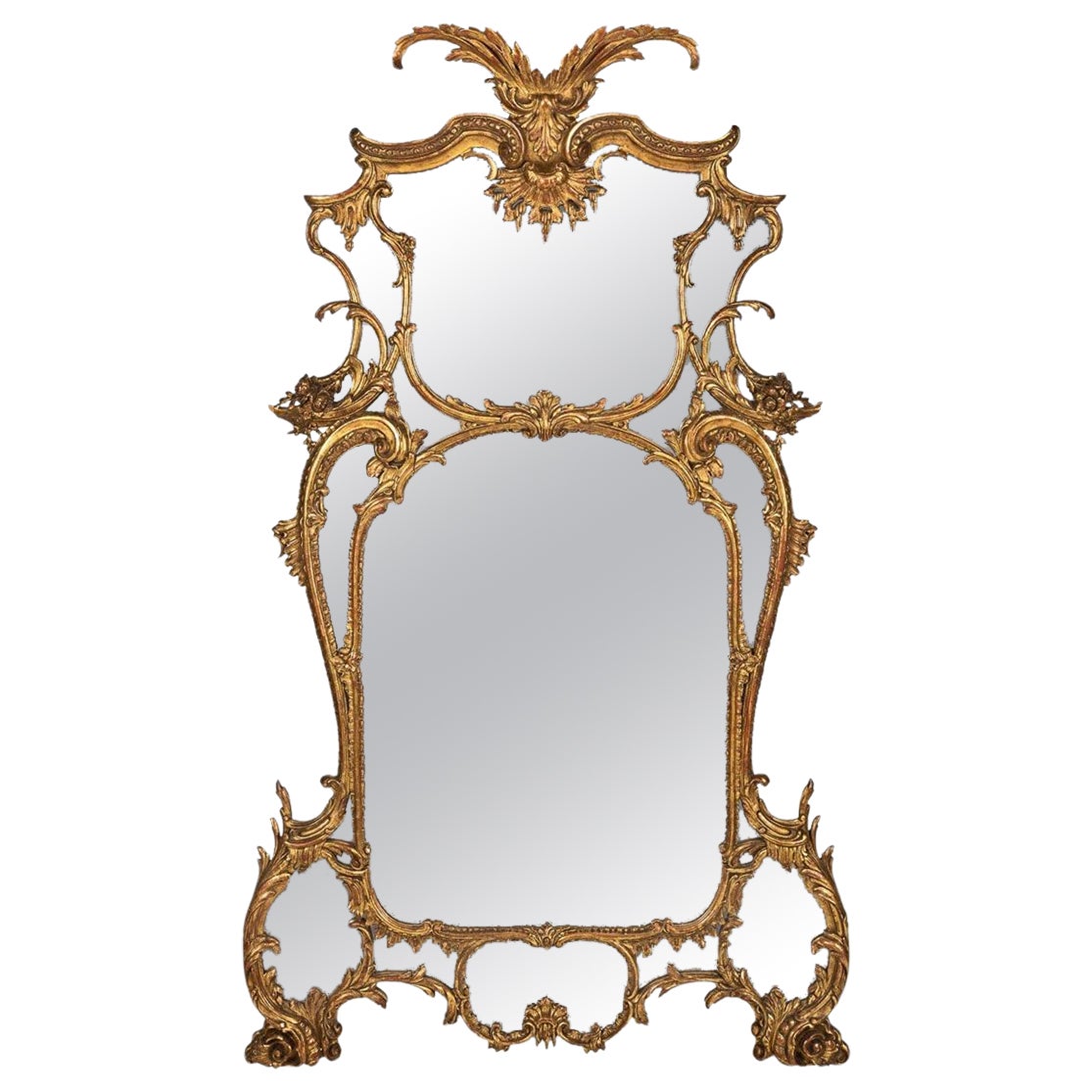 19th Century French Rococo Carved Giltwood Mirror, circa 1860 For Sale