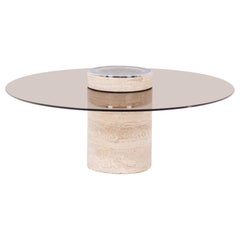 Coffee Table in Travertine and Smoked Glass, 1970s