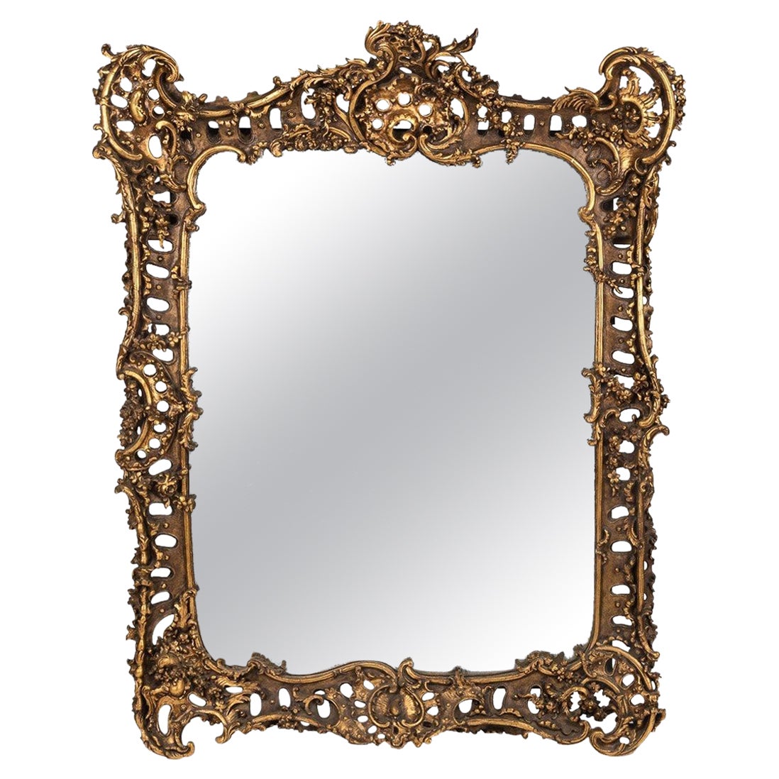 19th Century Louis XV Style Mirror With Gilt Wood Frame Surround, c.1970 For Sale