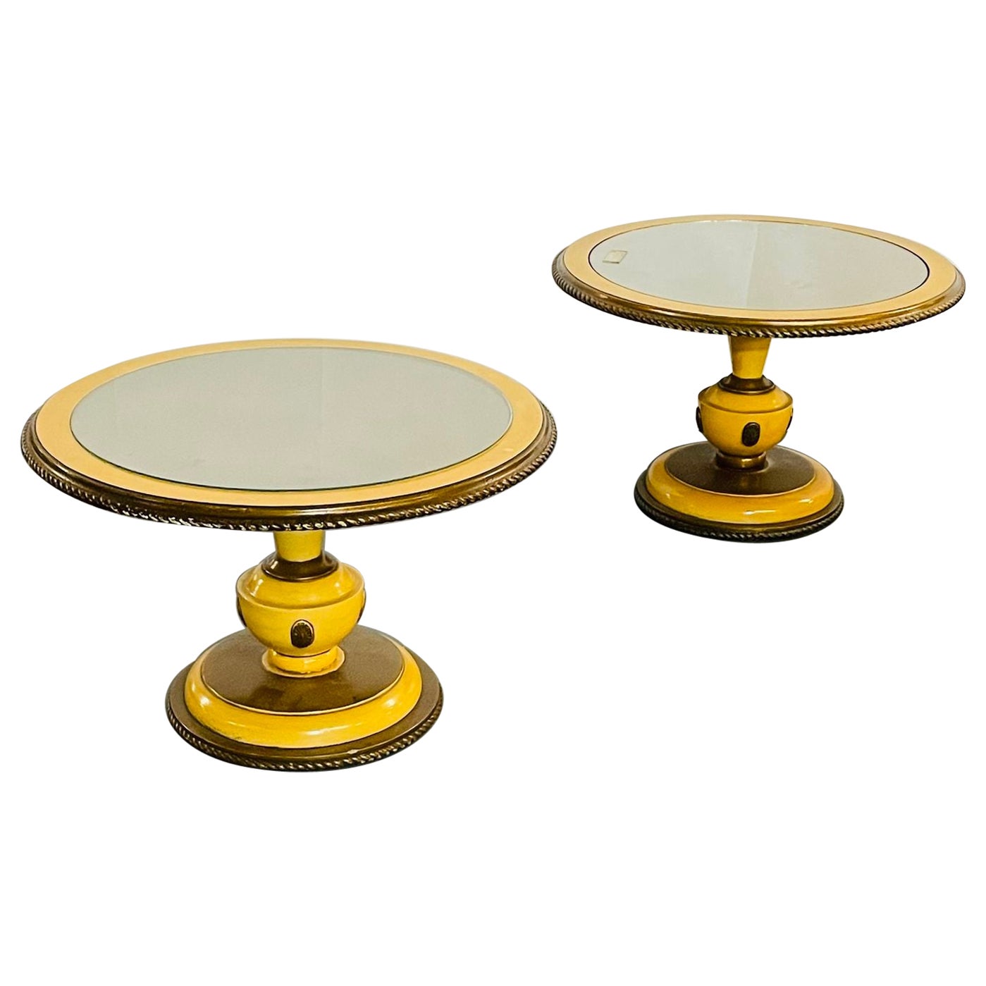 Pair of Neoclassical Low End / Side Tables, Jansen Style, Gilt, Glass Top