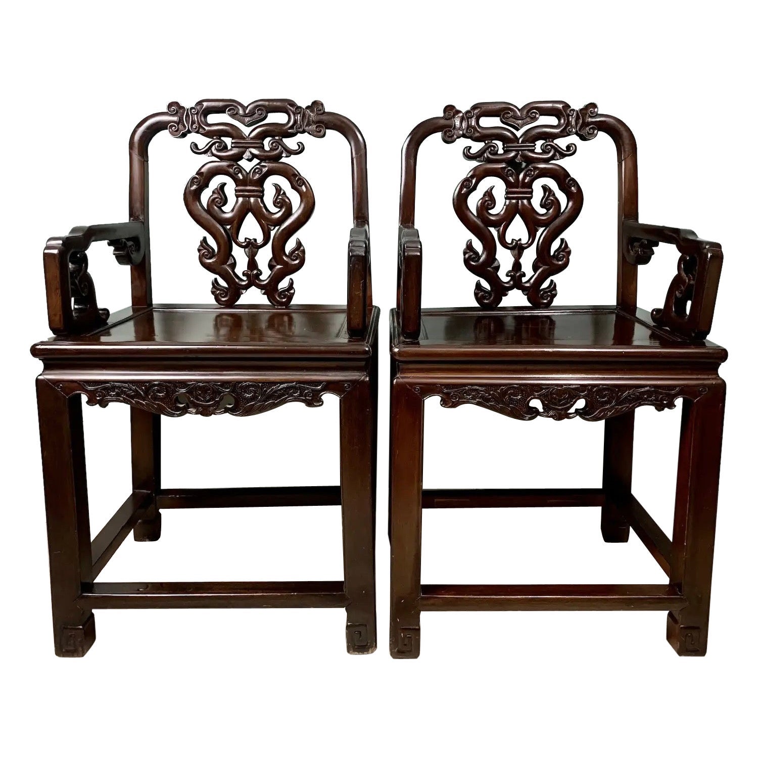 Pair of Qing Dynasty Rosewood Scholar Chairs For Sale