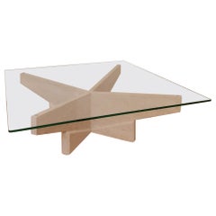 Travertine & Glass Coffee Table, Claude Berraldacci