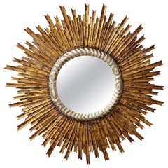 Sunburst Carved Giltwood Mirror, 20th Century