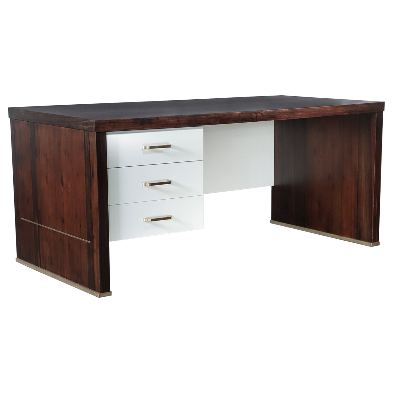 Modern Desk with Drawers in Argentine Rosewood & Bronze from Costantini, Lorenzo For Sale