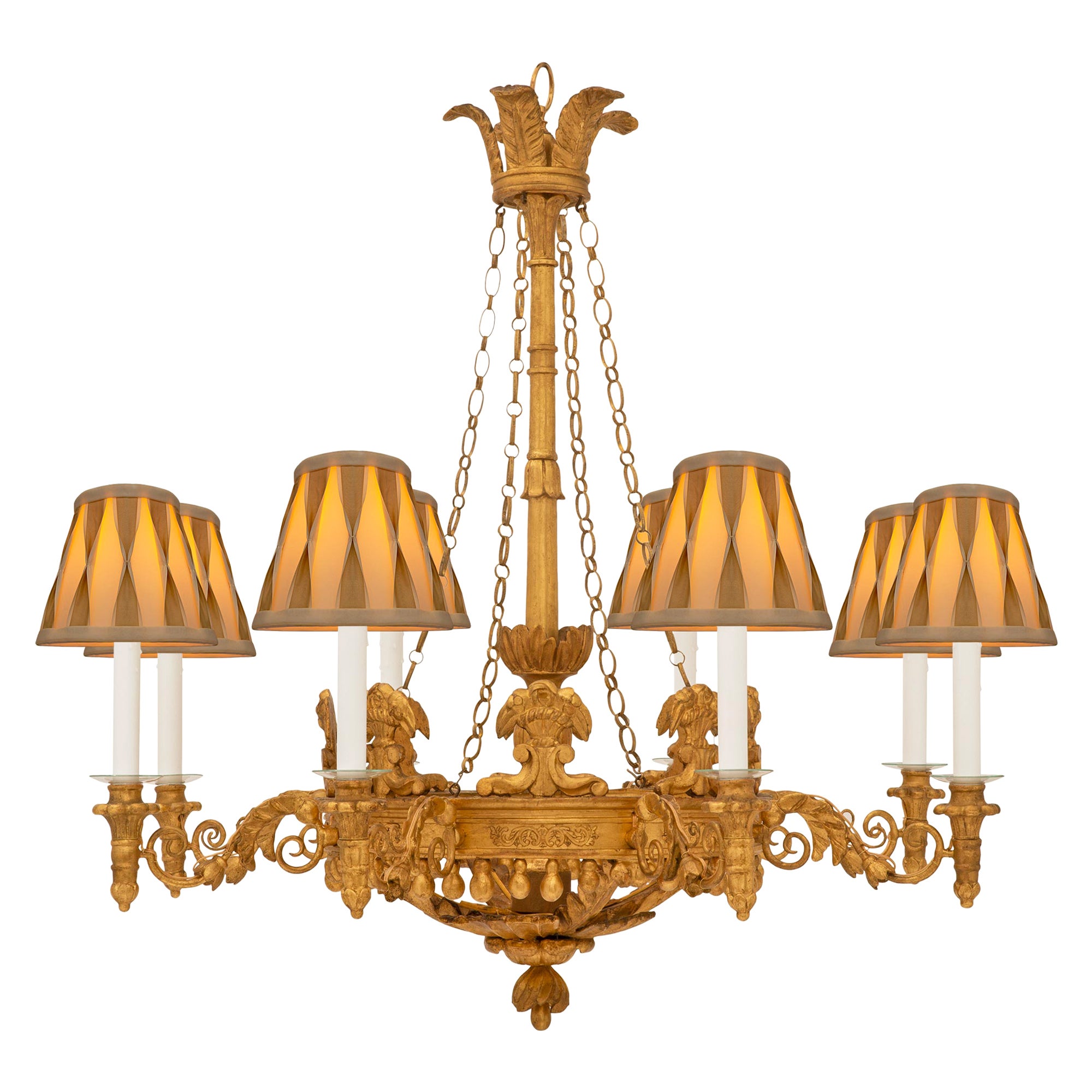 Italian Early 19th Century Baroque St. Giltwood and Gilt Metal Chandelier For Sale