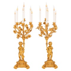 Pareja auténtica de lámparas candelabro de ormolu del periodo de la Belle Époque francesa del siglo XIX
