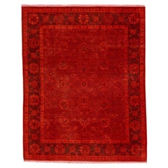 Handmade Overdye Red Modern Art & Crafts Wool Rug with a Floral Pattern