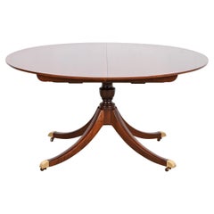 Baker Furniture Georgian Cherry Wood Pedestal Extension Dining Table, Refinished