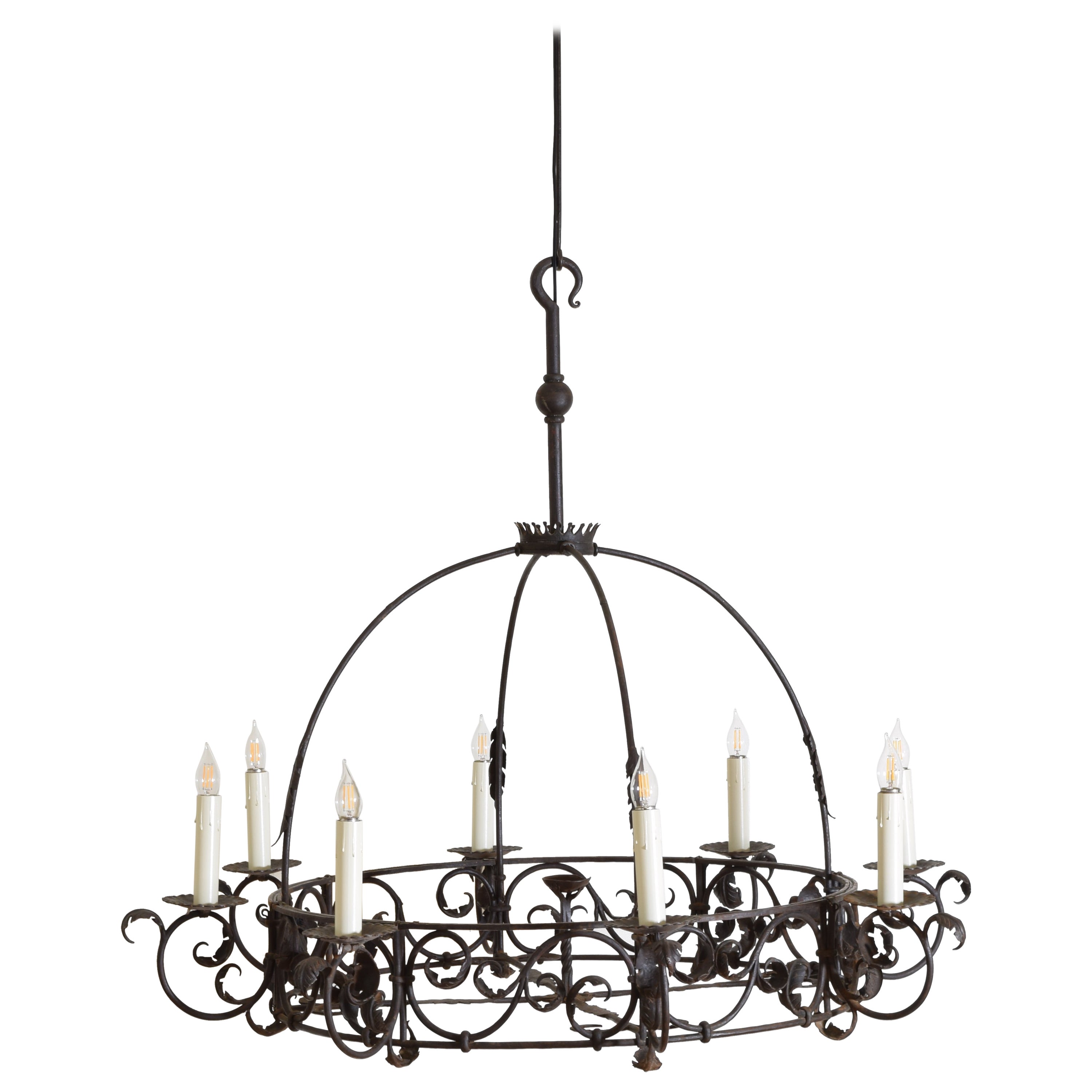 Spanish, Valencia, Wrought Iron 8-Light Dome-Form Chandelier, Early 20th Century For Sale