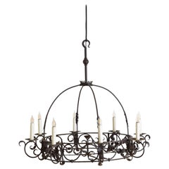 Spanish, Valencia, Wrought Iron 8-Light Dome-Form Chandelier, Early 20th Century