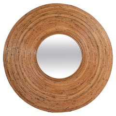 Large Pencil Reed Bulls Eye Rattan Mirror