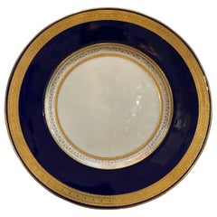 Wonderful Service 12 Dinner Plates Minton Cobalt Blue Raised Gilt Medallion