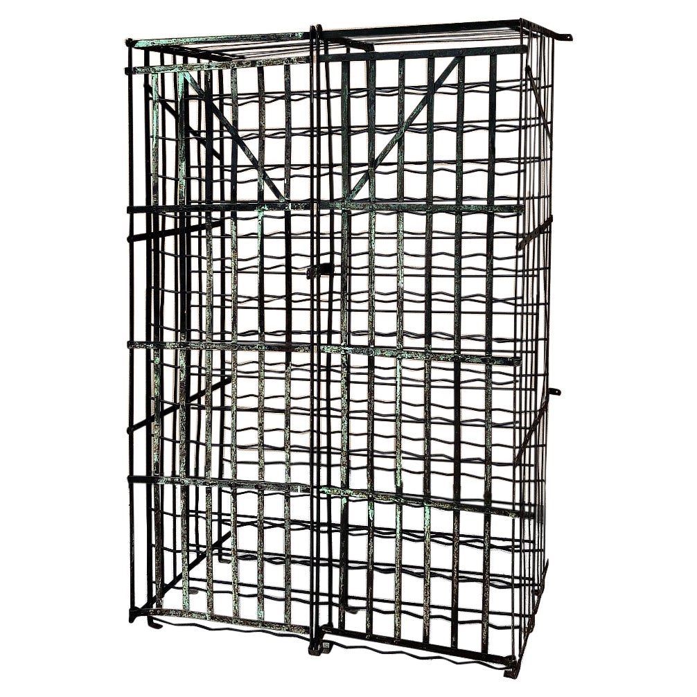Antique Iron Cage Wine Bottle Rack For Sale