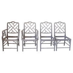 Chinese Chippendale Faux Bamboo Chairs Jonathan Adler Style Set of Four