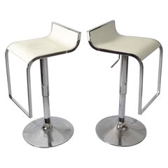 Used Pair, Chrome White Vinyl 10 Inches Adjustable Swivel Bar Bistro Breakfast Stools