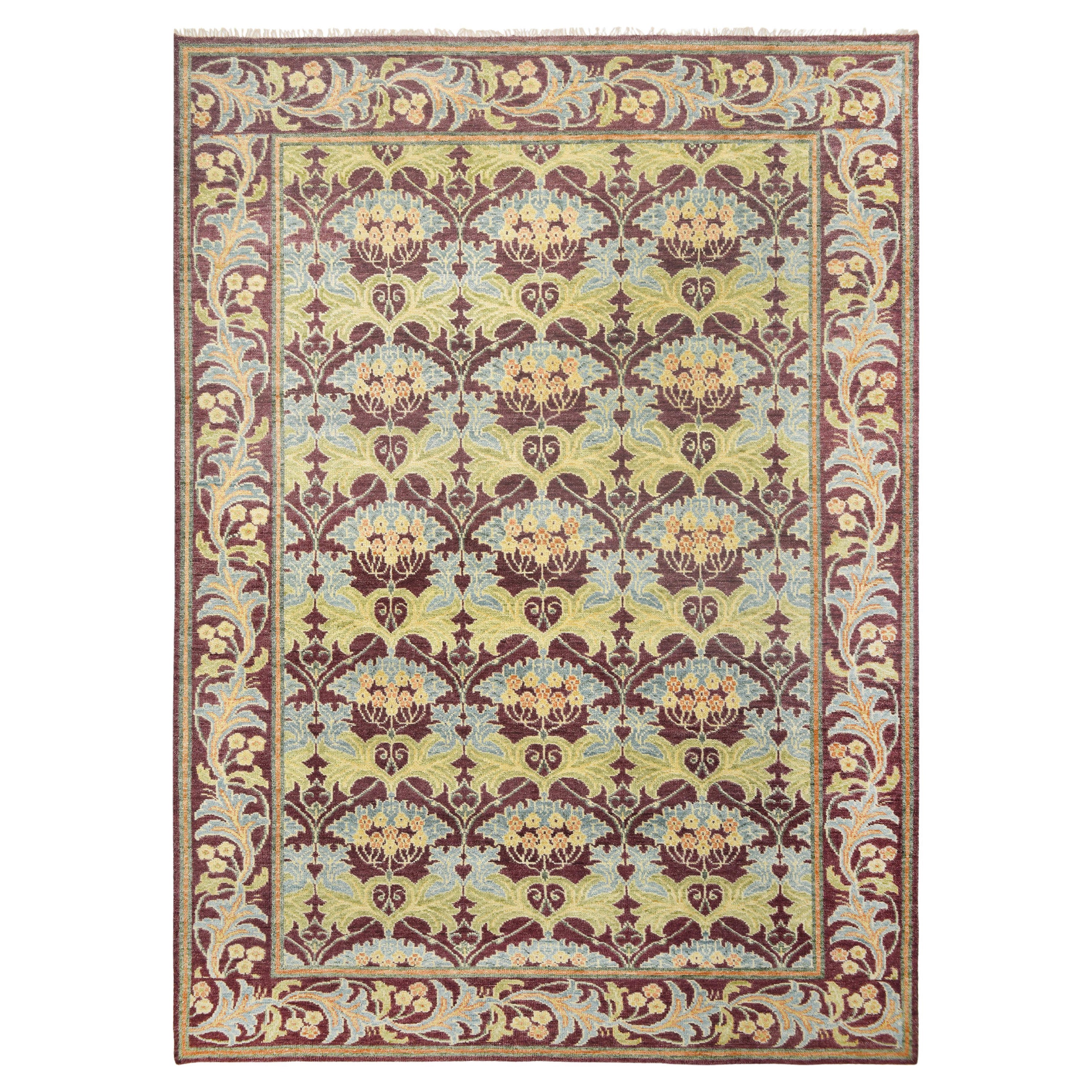 William Morris inspirierter Burgunderfarbener Teppich im Angebot