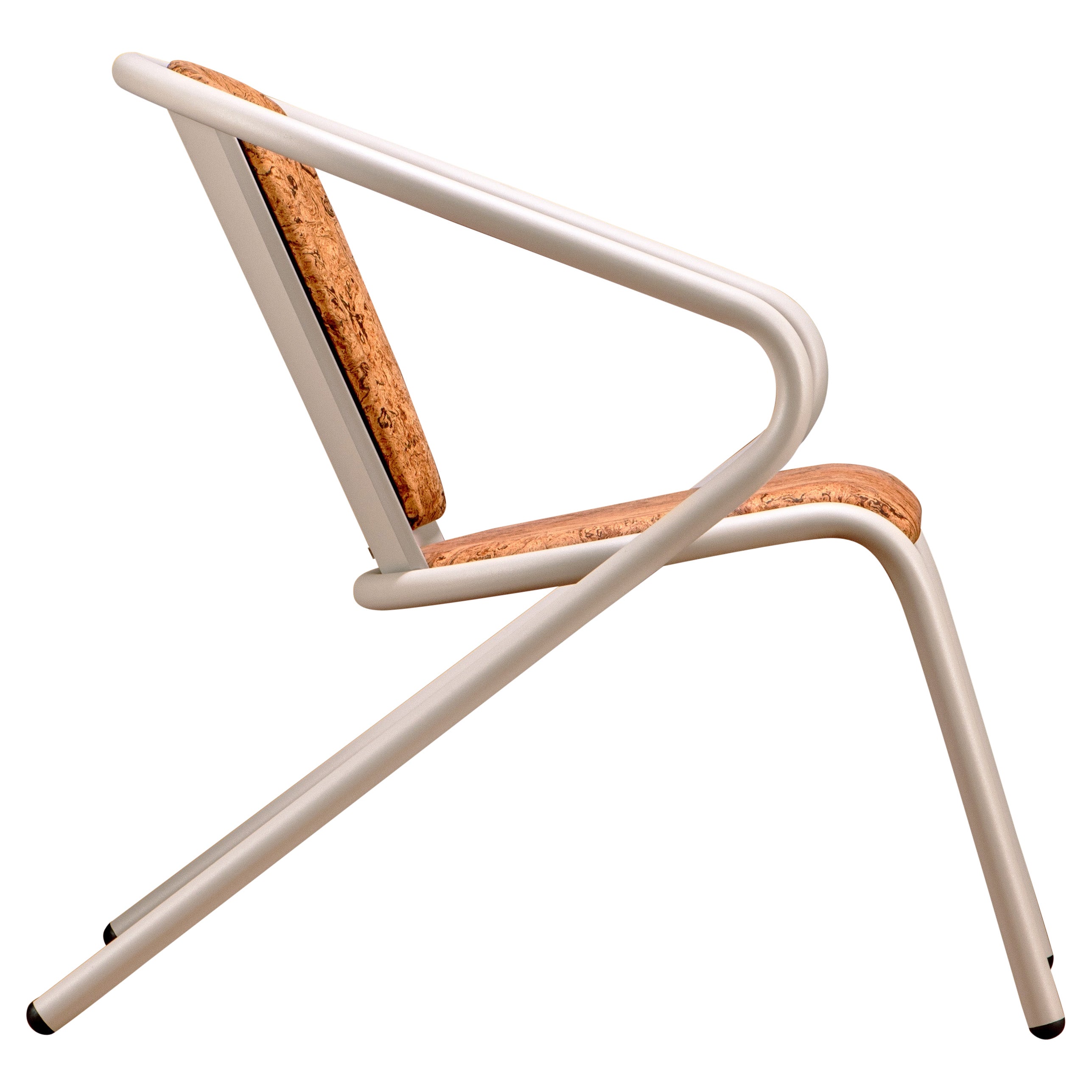 Bicalounge Modern Steel Lounge Chair Champagne, Upholstery in Natural Cork